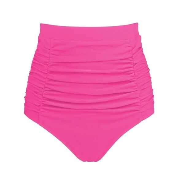 NWT RELLECIGA Swimsuit Neon Rose High Waisted Ruched Bikini Bottom Size S - Picture 3 of 12